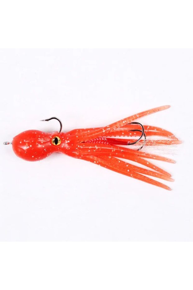 21G 11cm Orange Red Lead Covered Squid Soft Bait Iron Plate Double Hook 21g/11cm Sea Fishing Boat Fi