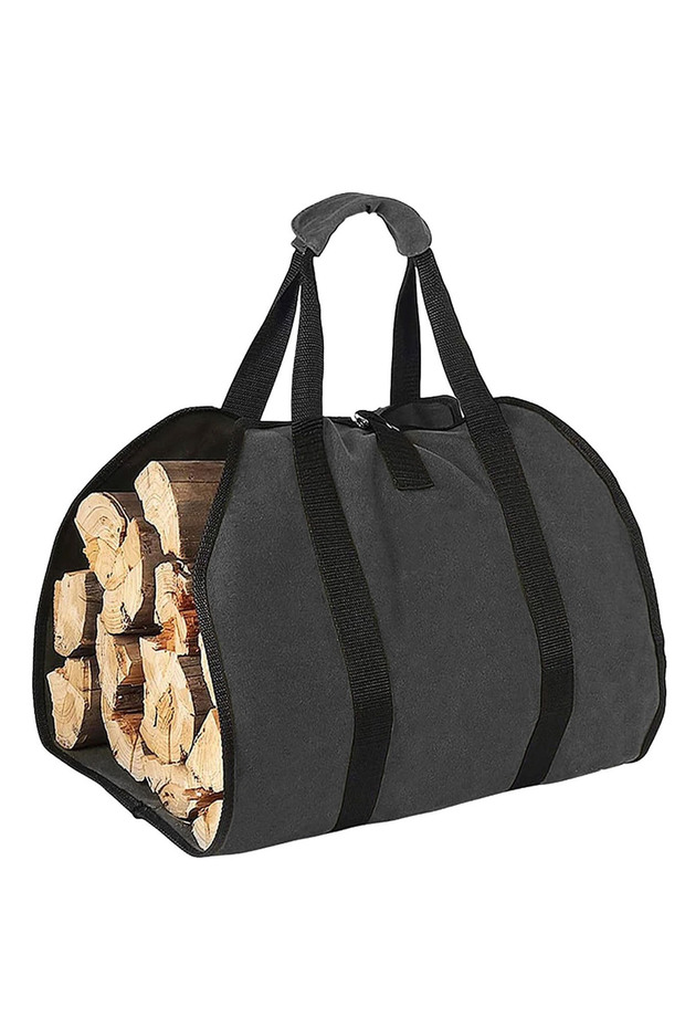 black 1pc Firewood Log Carrier Tote Bag, Canvas Firewood Holder, Extra Large Durable For Fireplaces,