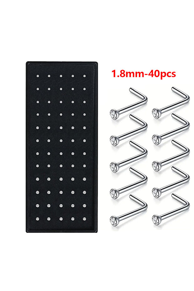 White L rod-40pcs Hypoallergenic Nose Studs - Tiny Invisible Body Jewelry, Colorful Ear/Nose Piercin