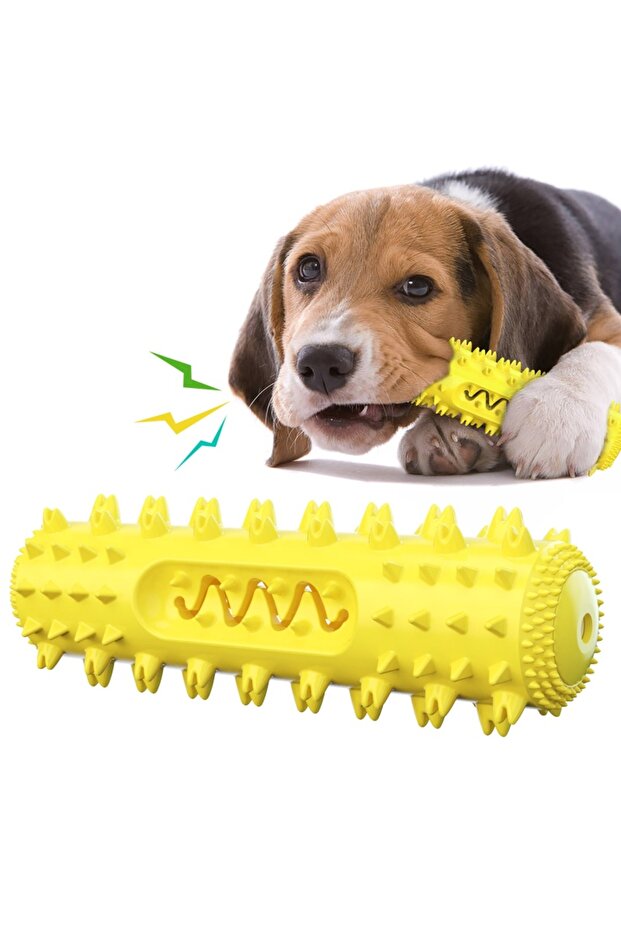 Yellow Dog Teething Toy Chew Stick Bite Resistant Fun Leak Proof Food Toy Pet Teether Cleaner Stick