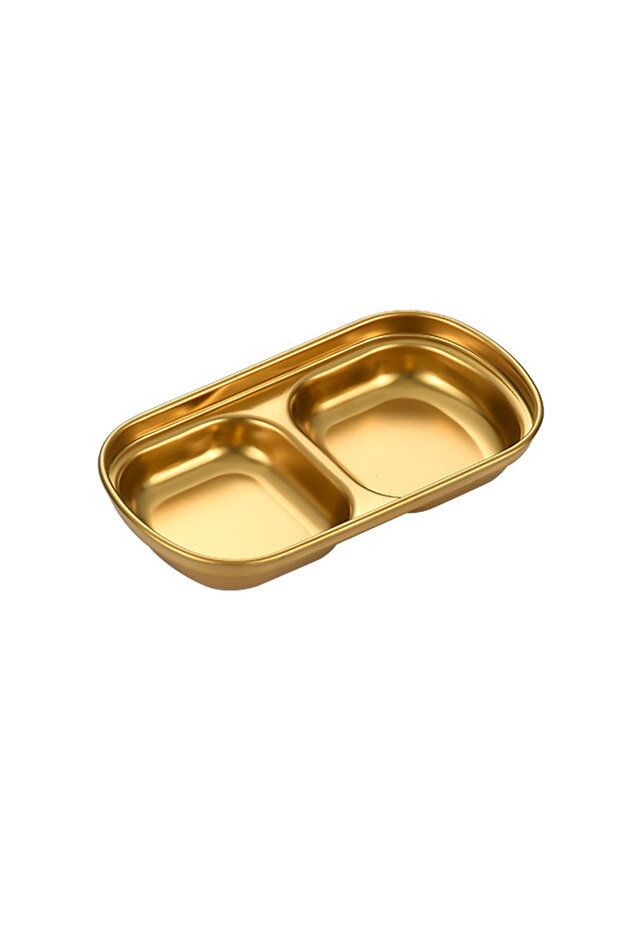 1Pcs-Gold 2 Disc 1/4 Pcs Stainless Steel Divided Seasoning Sauce Dip Bowl, 1/2/3/4 Compartment Korea