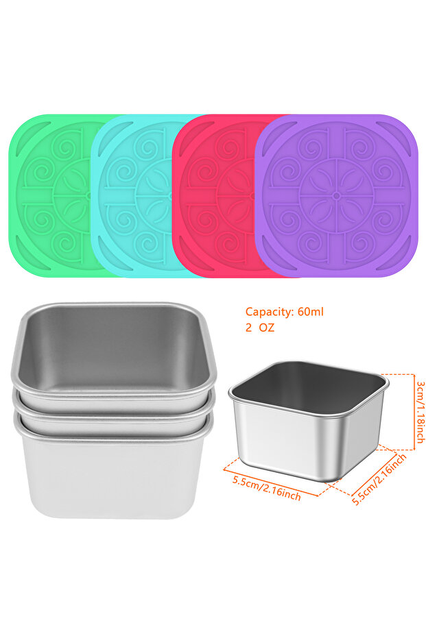 B 4Pcs 60ML 4Pcs 2/6oz Snack Container Stainless Steel Salad Box with Silicone Lids Leakproof Portab