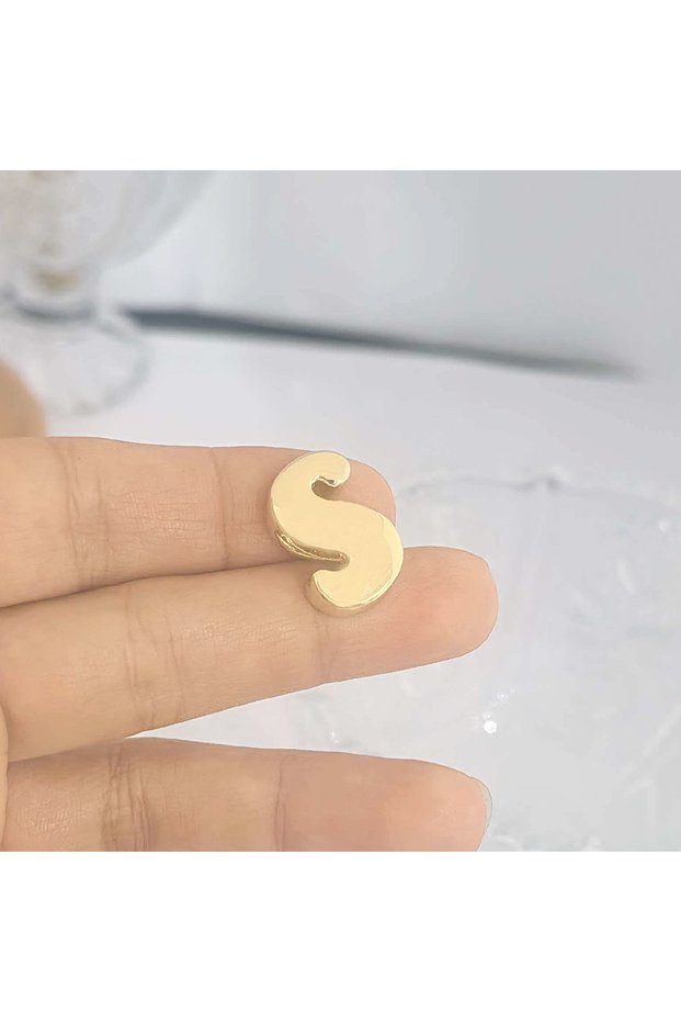 S QMHJE Initial Alphabet Letter Spacer Beads for Bracelet Big Hole Star Heart Charm Pendant Gold Col
