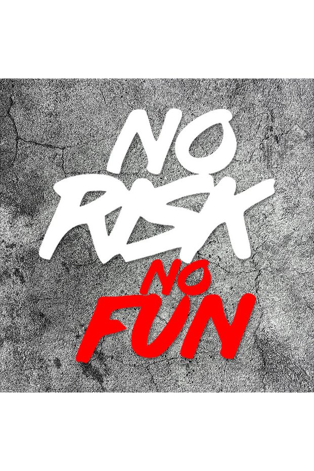 5x4.6cm JPT34-White Red 1PC NO RISK NO FUN Motorcycle Stickers Waterproof for Motorbike Helemt Fuel