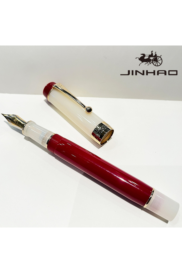 M Red Jinhao Century 100 Elegant Calligraphy Pen - Ergonomic Design, Twist Cap, Fine Nib (M/F/EF) -