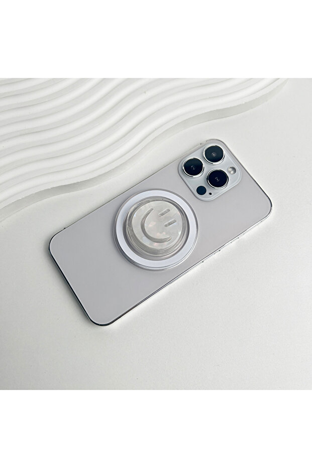 With magnet White Phone Holder Socket Grip Double Acrylic Three-Dimensional for Magsafe IPhone Mac