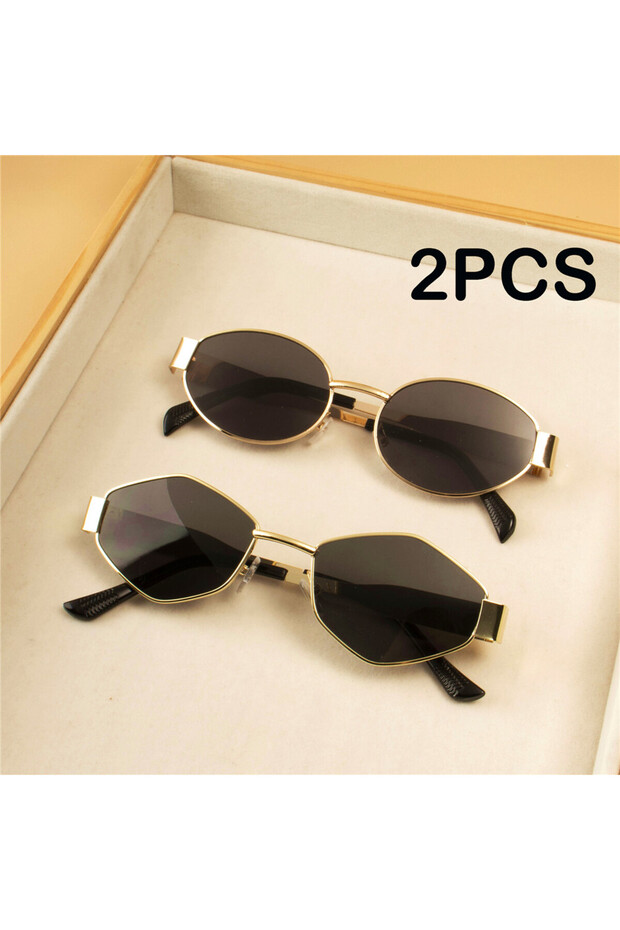 C3 2PCS Vintage Punk Style Sunglasses Retro Round Metal Frame Women Sun Glasses Fashion Eyewear
