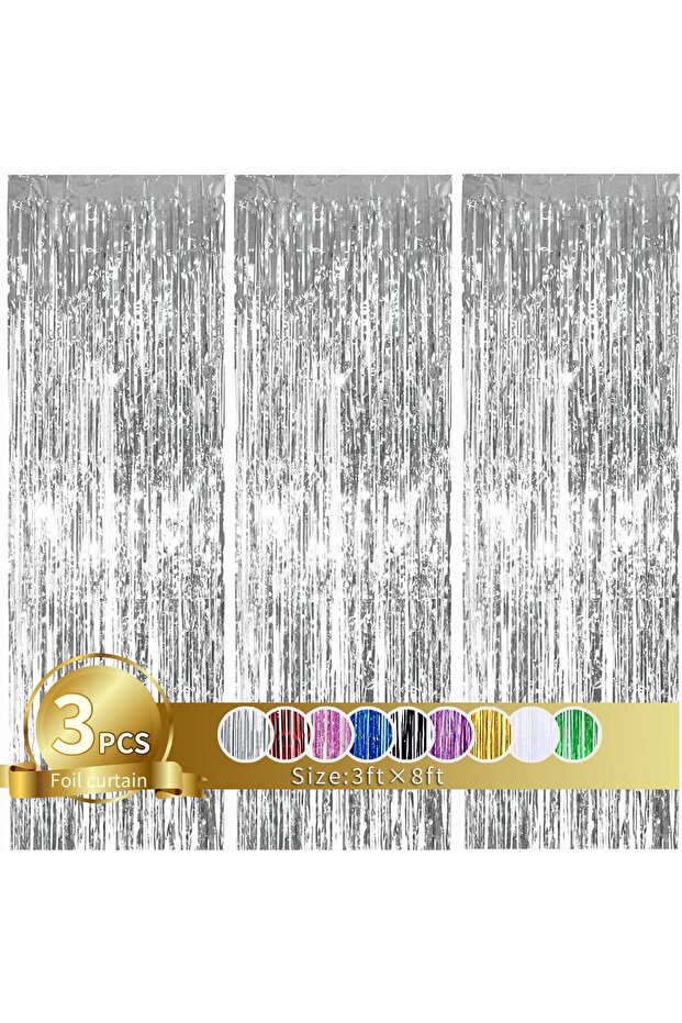 3pcs 3.28x6.56FT CY618-2 3Pcs, Backdrop Metallic Streamers Gold Foil Fringe Curtains for Birthday,Ch
