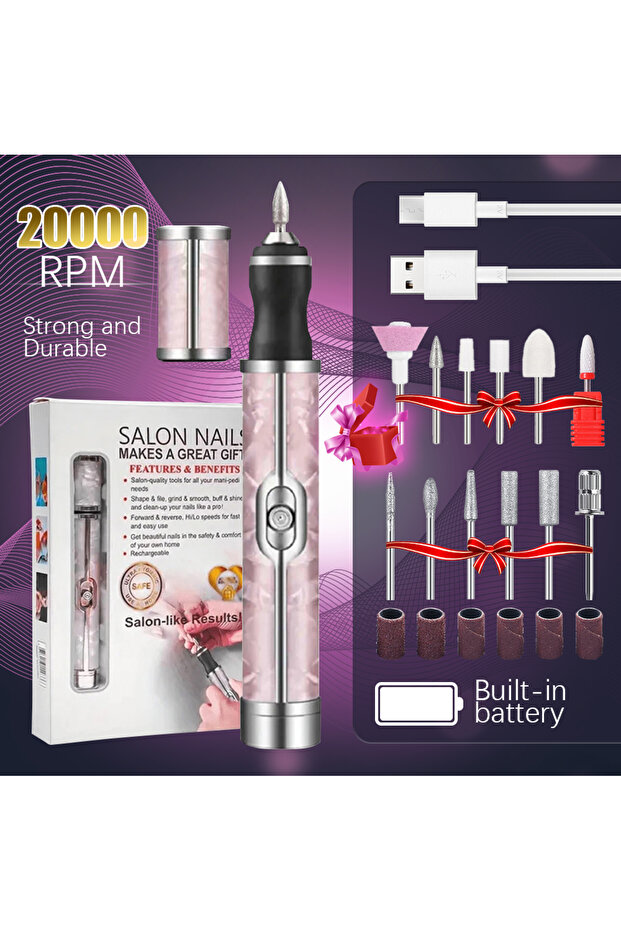 Pink Plus Electric Nail File Set Nails 4 Speeds Cordless Acrylic Nail Tool Thick Nails Edge Shaping