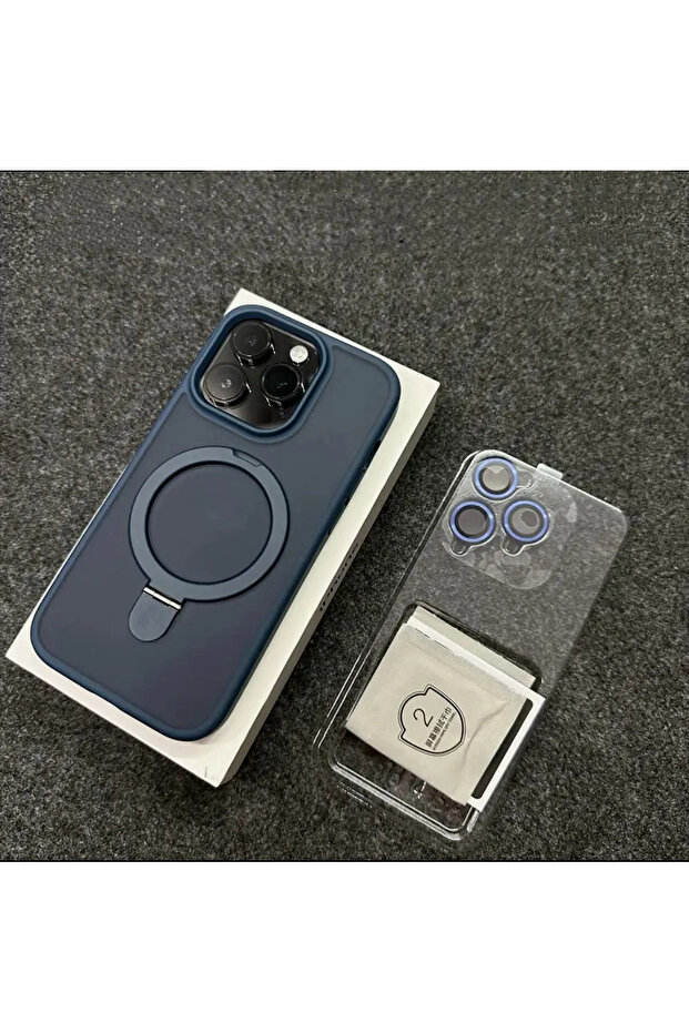 iPhone 14 Pro Max Blue Metal Ring Stand Matte Magnetic Case for Magsafe IPhone Air 17 16 15 14 13 12