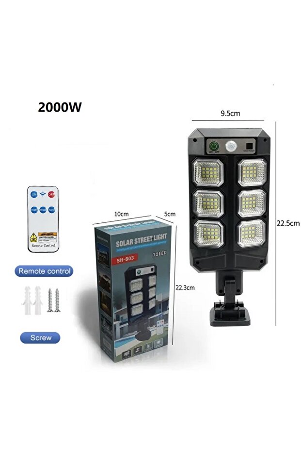 مصباح LED شمسي قوي بقدرة 2000 واط وشدة إضاءة 80000000 لومن، مناسب للاستخدام الخارجي، مع مستشعر حركة.