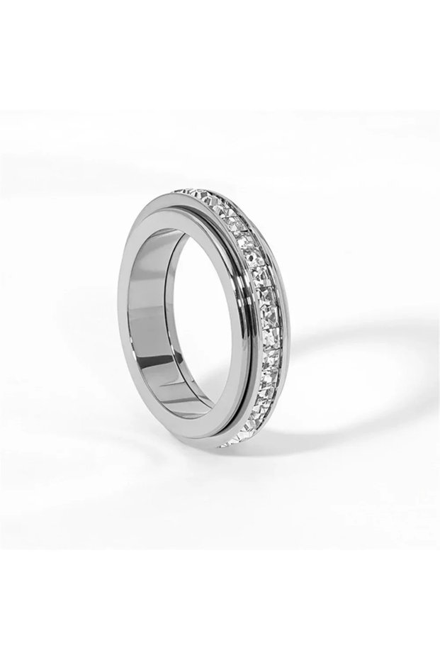 5 2 Women's Turnable Anxiety Relief Ring Healthy Slimming Stainless Steel Cubic Zirconia Ring Weight