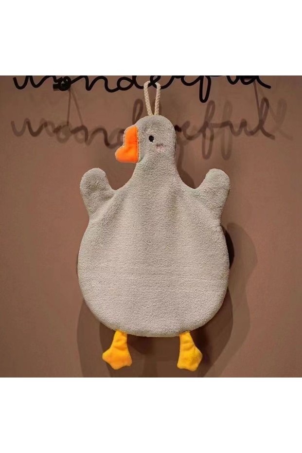 gray 1Pc Cartoon Goose Hand Kerchief Hanging Hand Towel Water Absorbing Hand Towel Kitchen and Bathr