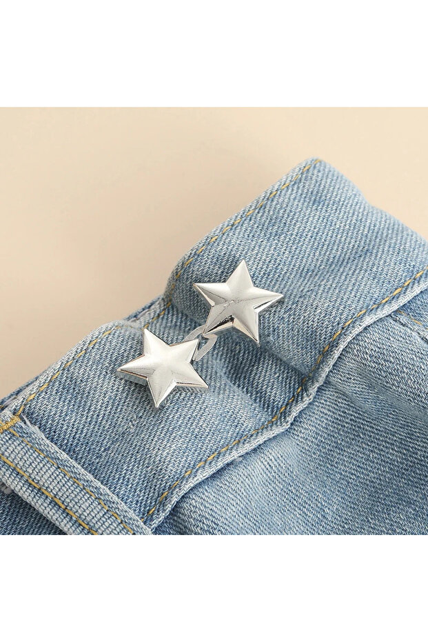 silver 1Pair Detachable Metal Star Waist Button Adjustable Sewing-Free Buckle Practical Brooch for S