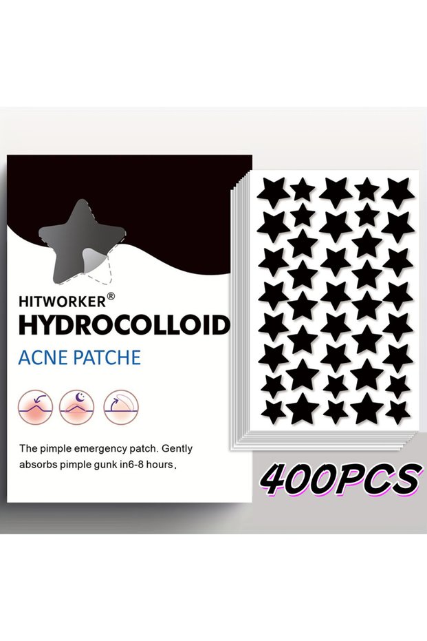 400pcs 400 Black Star Acne Patches | Dark Star-Shaped Decorative Design, Waterproof and Breathable |