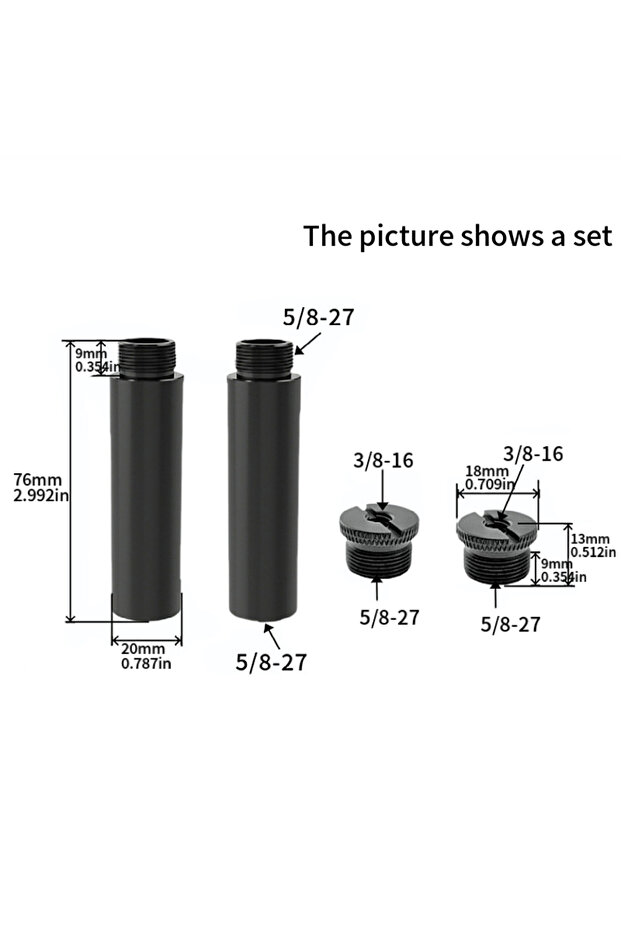 black 3 8 Aluminum Alloy Microphone Boom Arm Extension Rod 5/8 Inch to 5/8 Outer with 1/4 and 3/8 In
