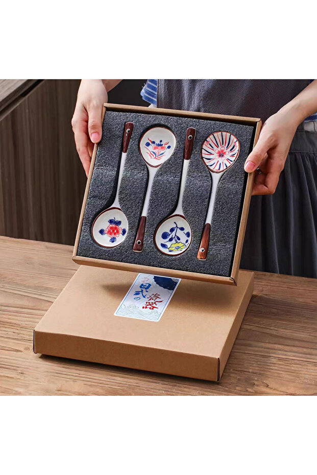 مجموعة هدايا كاكي، ملعقة سيراميك منزلية، مرسومة يدويًا، عالية القيمة، ملعقة طويلة المقبض، حلوى إبداعية S