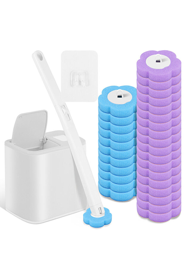 White 30Pcs 18/36Pcs Disposable Toilet Brush Wall Mounted Toilet Brush with Extended Handle Cleaning
