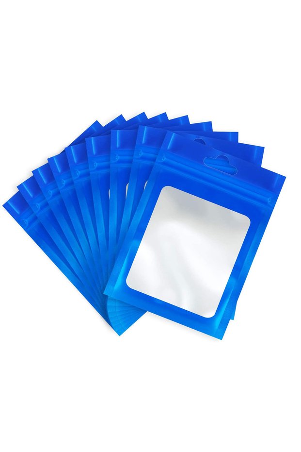 7x10cm Blue 50pcs Colorful Foil Zip Lock Bags With Transparent Window Reusable Hanging Bags For Jewe