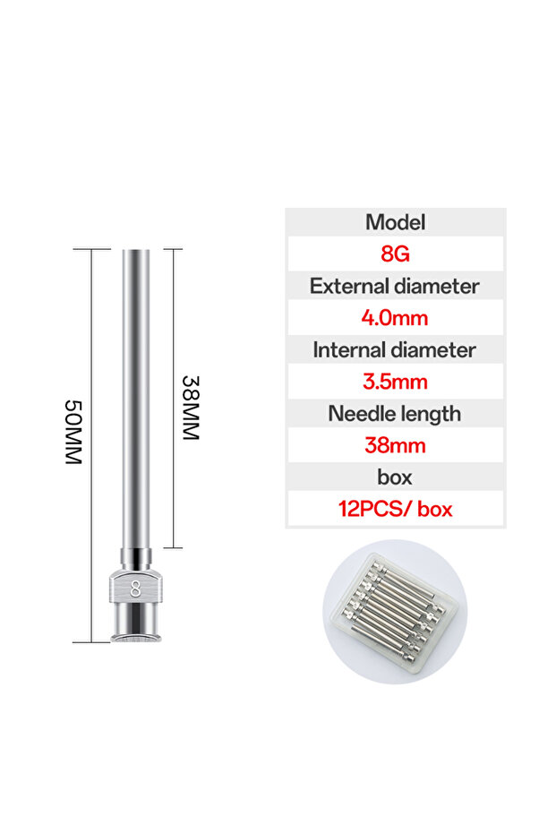 38mm 8G 12Pcs 12 Pack 38mm Dispensing Needle Stainless Steel Tip Needle 1.5 Inches 8G, 10G, 12G, 16