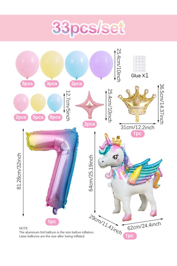 Other Number 7 1/33pcs Unicorn Rainbow Birthday Balloons, 0-9 Numbers, Rainbow Unicorn Theme, Birthd