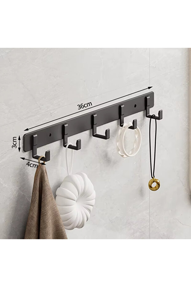 Black 5hooks Space Aluminum Black Hook Bathroom Towel Hook Living Room Door Back Clothes Hook Simpl