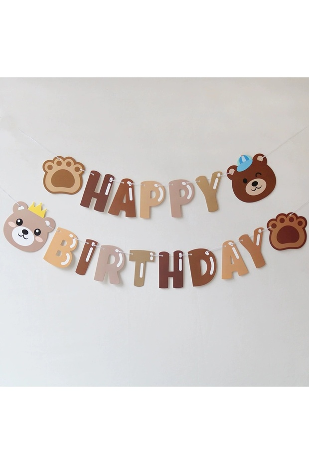 A Brown Bear Birthday Letter Pull Flag Party Decoration banner layout 1 set 1 piece