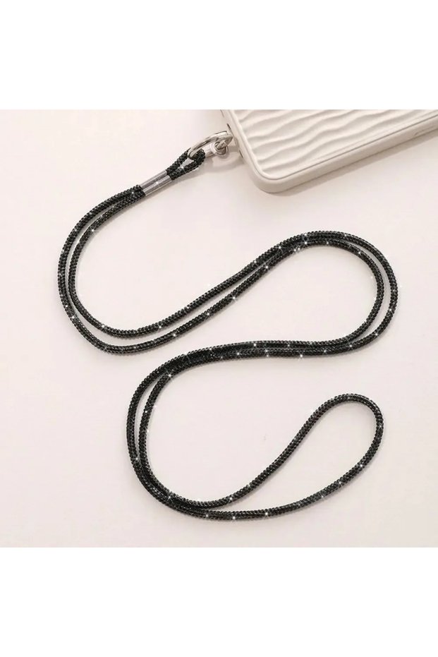 Black Crystal Rhinestone Phone Lanyard Luxury Bling Bright Diamond Phone Anti-lost Rope Hanging Cord