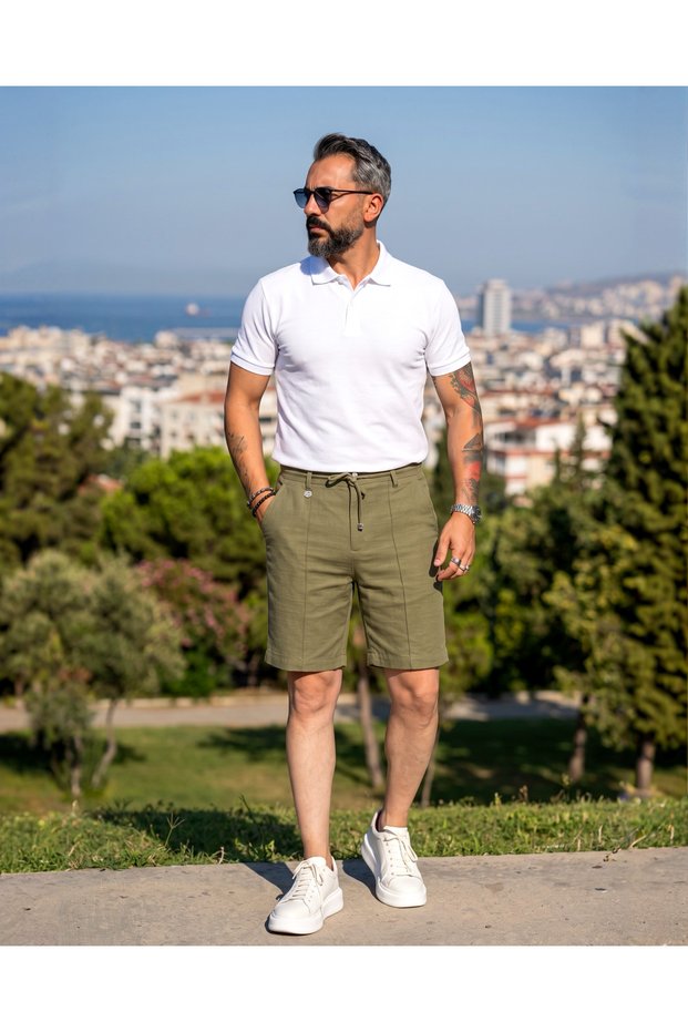 Linen Cotton Line Stitched Men's Shorts