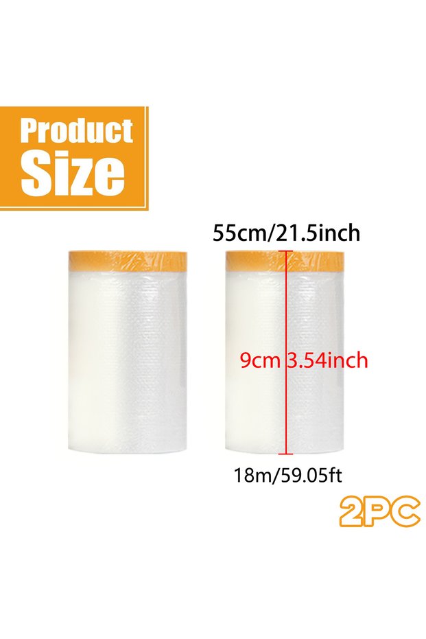 55cmx18mx2pc Protective Pre-Taped Masking Film, Plastic Sheeting for Car Body, Furniture, and Floor