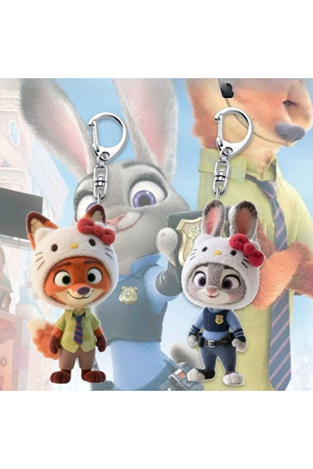 A-2PCS Disney Zootopia Animation Peripheral Keychain Cartoon Judy Nick Cute Acrylic School Bag Keych