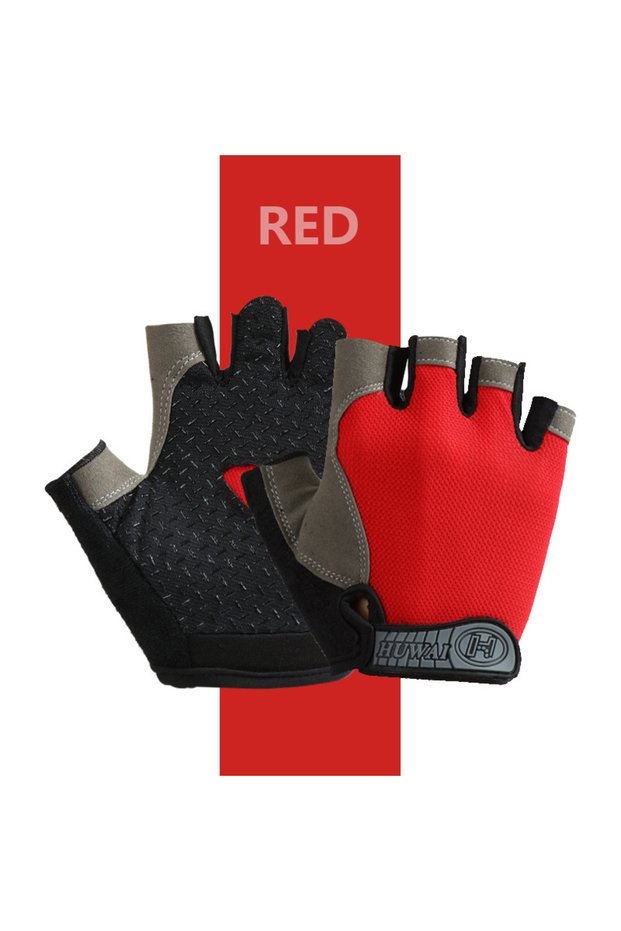 S Red Breathable Anti-Slip Half Finger Gloves for Fitness Cycling Summer Gym Cycling Gloves for Men