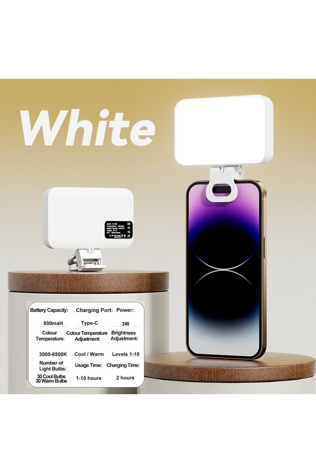 White 800mah LED Selfie Light for iPhone Samsung iPad Mobile Phone Laptop Clip Ring Flash Fill Light