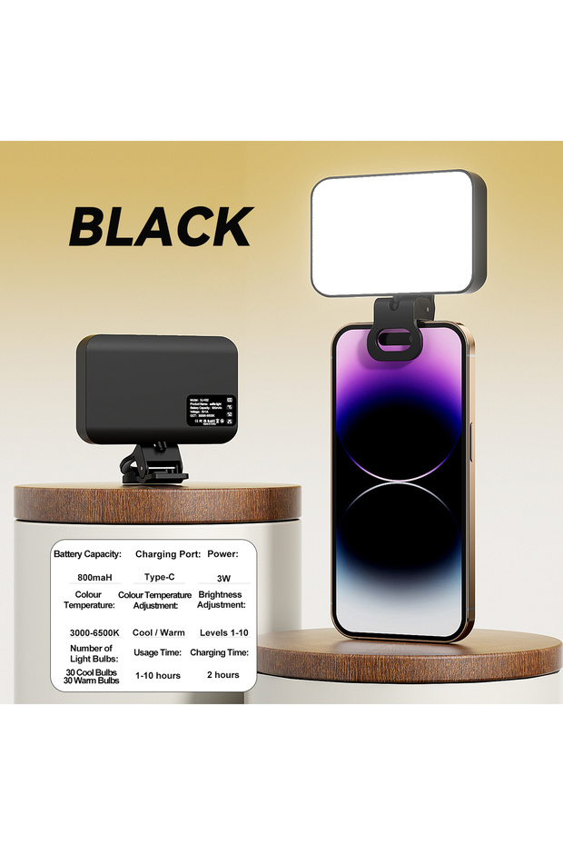 Black 800mah LED Selfie Light for iPhone Samsung iPad Mobile Phone Laptop Clip Ring Flash Fill Light