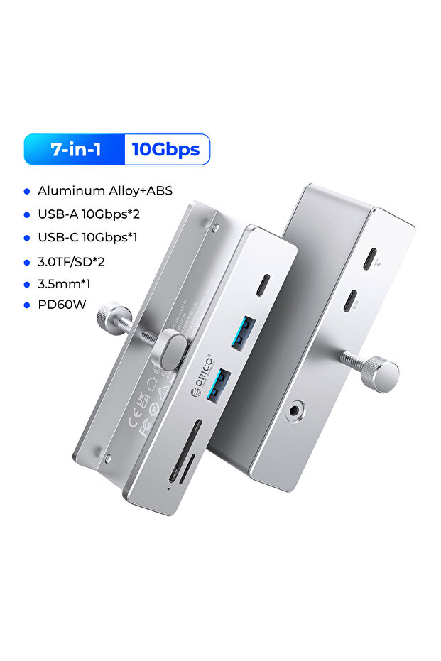 موزع USB 3.2 بسرعة 10 جيجابت في الثانية 7 في 1 مع 6 منافذ وموصل طاقة وبروتوكول 10 جيجابت في الثانية عالي السرعة