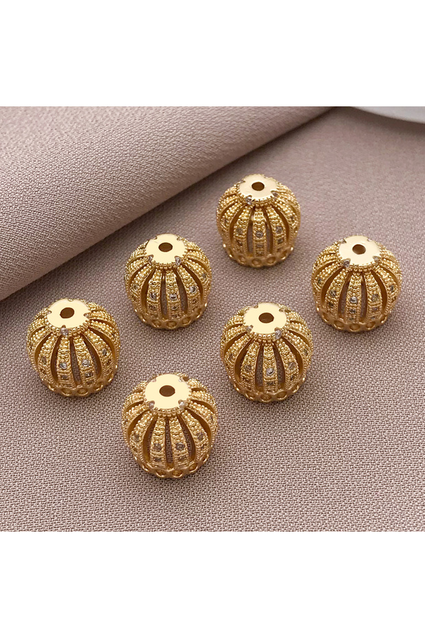 2pcs T935-9mm 2/5pcs/lot 18K Gold Plated Brass with Zircon Crown Beads Caps For Bracelets,Tassel Bea