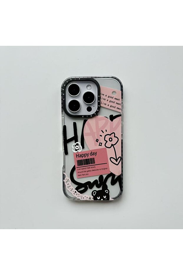 TPU For iPhone 16 Pro Clear Exquisite Heart Shaped Alphabet Line Flower Graffiti Cartoon Transparent