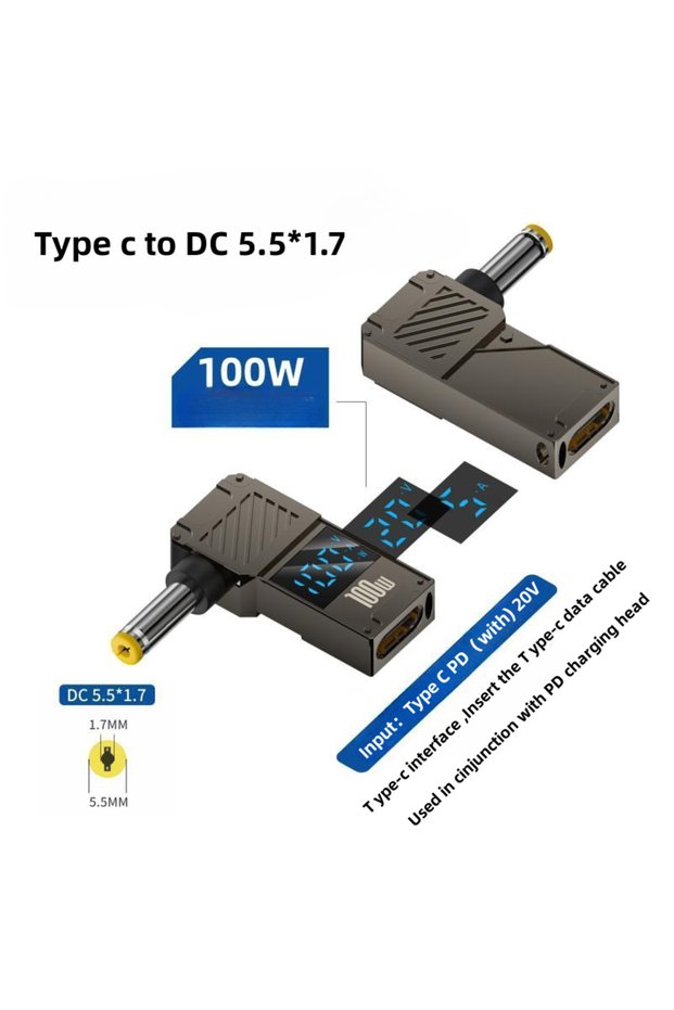 5.5X1.7MM PD100W Type-C to DC Plug Converter USB C to Laptop Charging Adapter Power Charger Connecto