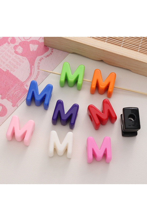 10Pcs M 10pcs Colorful Acrylic Letter Beads, Large Hole Solid Color Letter Beads/Number Beads, Rando