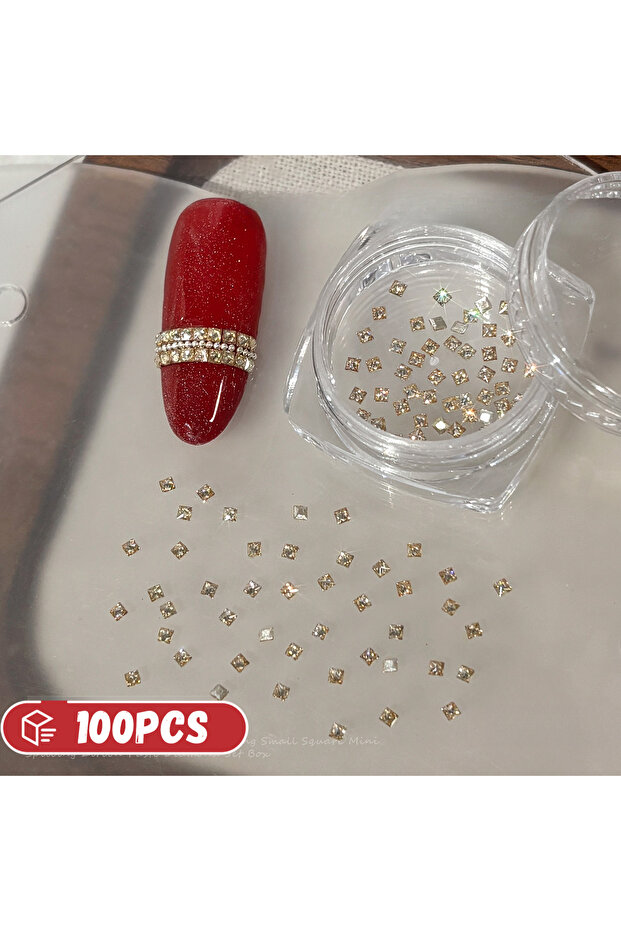 100PCSChampange 50/200/1000PCS Mini Square Zircon Nail Art Decorations Champagne Flat Bottom Diamond