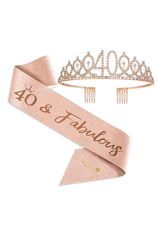 Rose Gold-40 Birthday Tiara Crown Sash Women Girls 10Th 13Th 16Th 21St 30Th 40Th 50Th 60Th 70Th 80Th