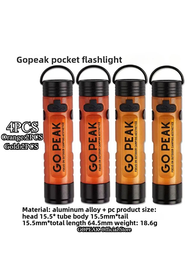 4PCS-2Orange 2Gold GOPEAK Pocket Mini Flashlight Outdoor Key Clip Cap Ambient Led Long Endurance Dis