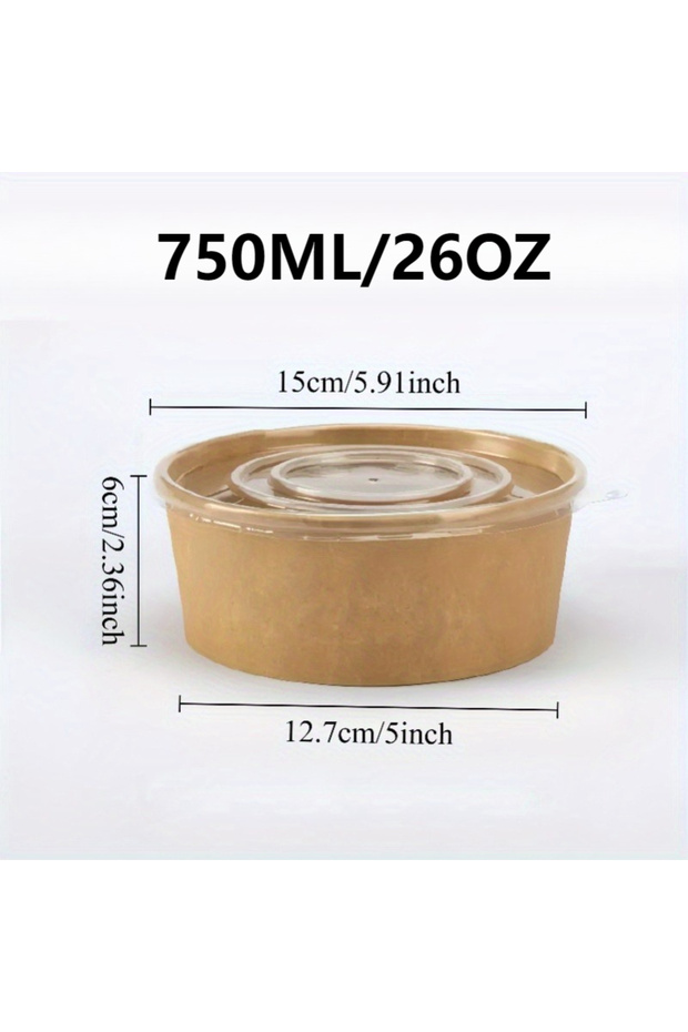 30PCS 750ML-26OZ 15/30PCS Kraft Paper Bowls Disposable Bowls with Lid Salad Vegetable Soup Kitchen R