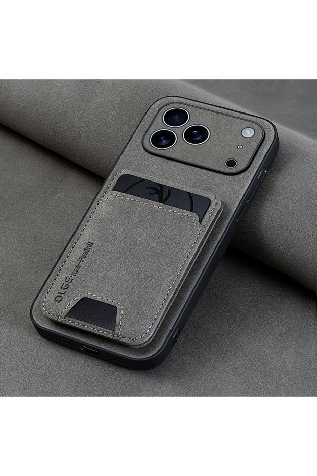 iPhone 18 Pro Grey Luxury Synthetic Leather Card Bag Holder Case for iPhone 18 17 16 E 15 13 14 Pro