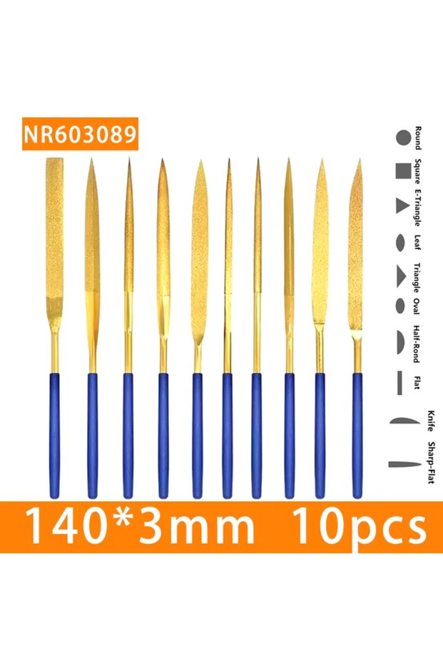 140x3mm Mini Needle Diamond Files Set 10PCS 3x140/4x160/5x180mm for Jewelers Diamond Carving Metal G