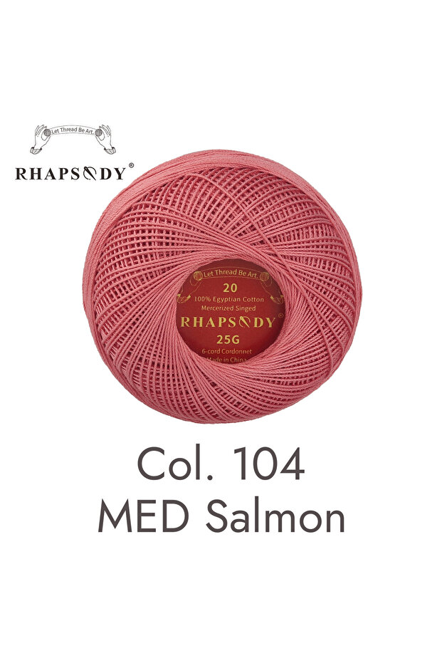 size 20 104 MED Salmon Rhapsody Premium Size 20 Crochet Perle Cotton Thread 25G for Hand Knitting Ta