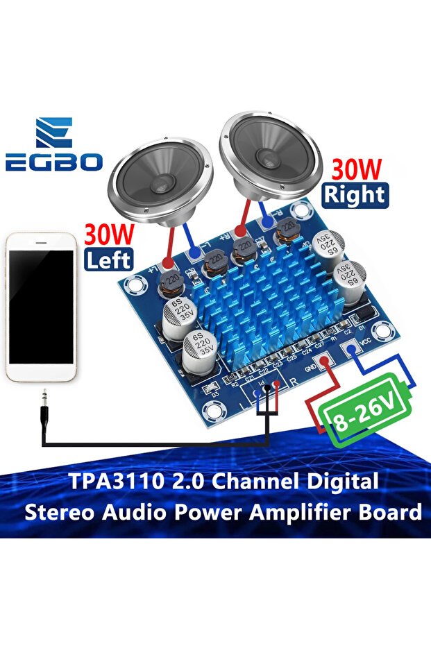 TPA3110 XH-A232 30W+30W 2.0 Channel Digital Stereo Audio Power Amplifier Board DC 8-26V 3A for A...