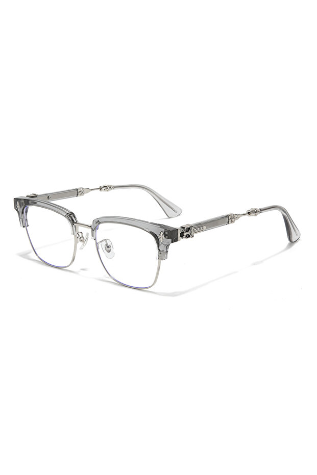 Grey silver Trendy Oversized TR Frame Glasses for Men, Blue Light Blocking, Metal Accent Design - Pr