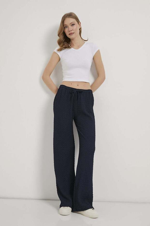 Textured Trousers with Waist Tie Detail