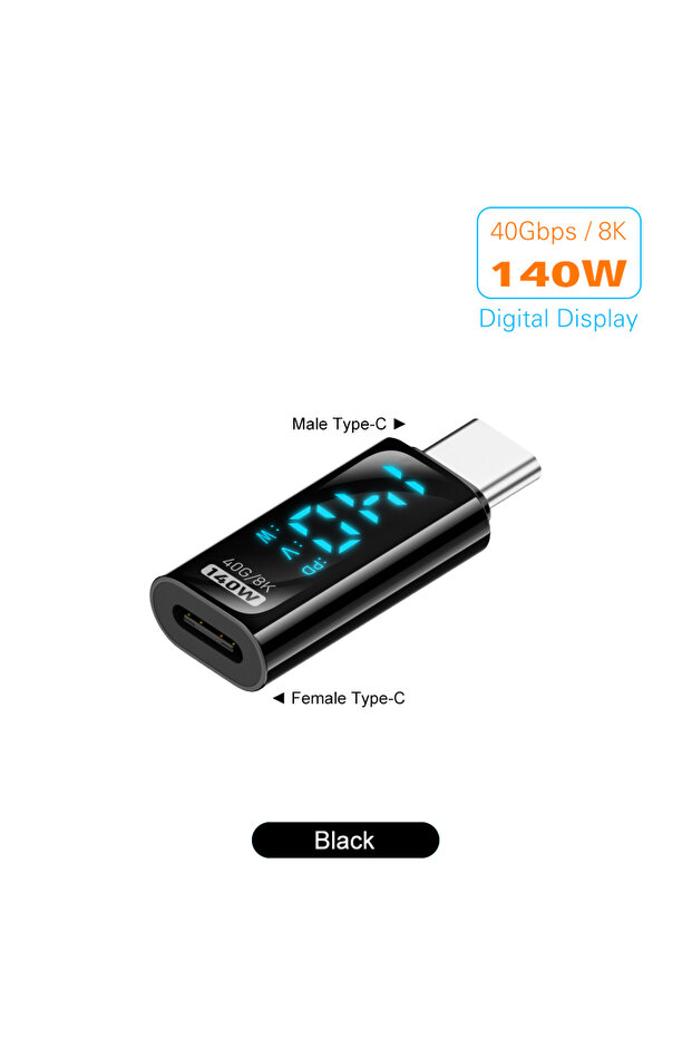 محول USB C أسود 140 واط بزاوية 90 درجة، محول USB 4 Type C بزاوية قائمة على شكل حرف U، 40 جيجابت في الثانية مع شاشة LED P